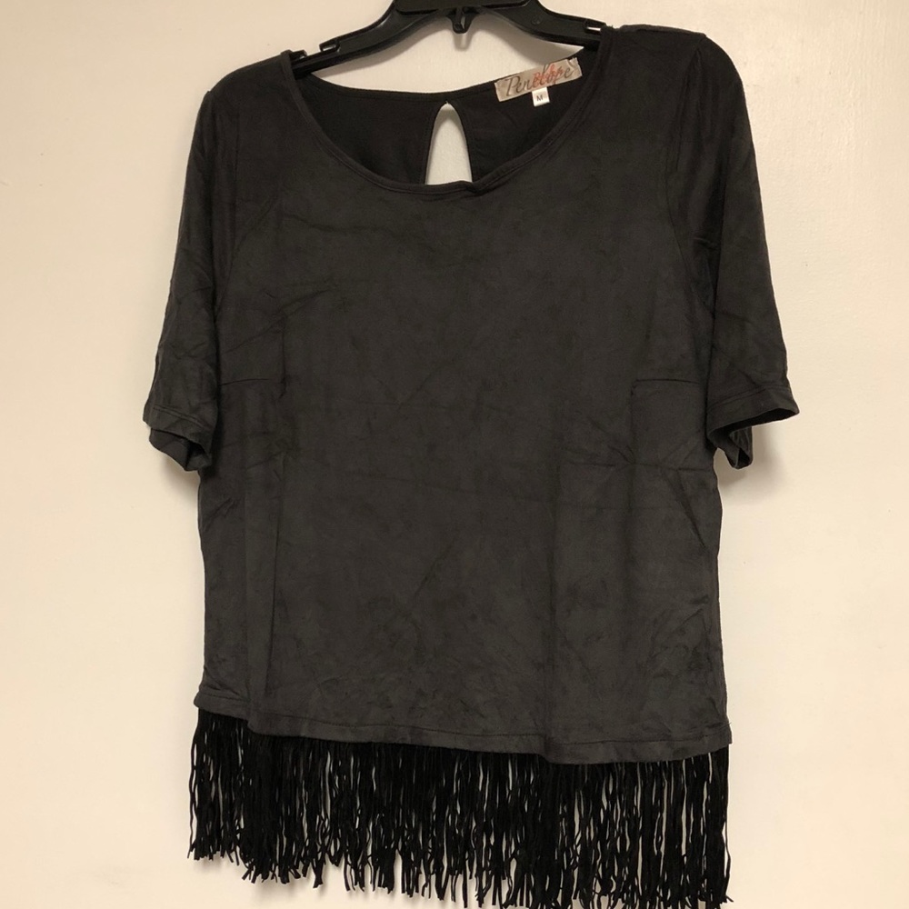 Penelope Black Short Sleeves w/Fringes Med